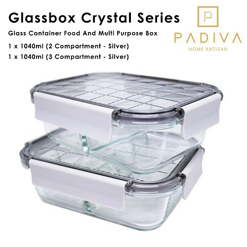 Padiva 1040ml Silver Gray Mix 2+3compartments Crystal Glassbox - GBC1040MS