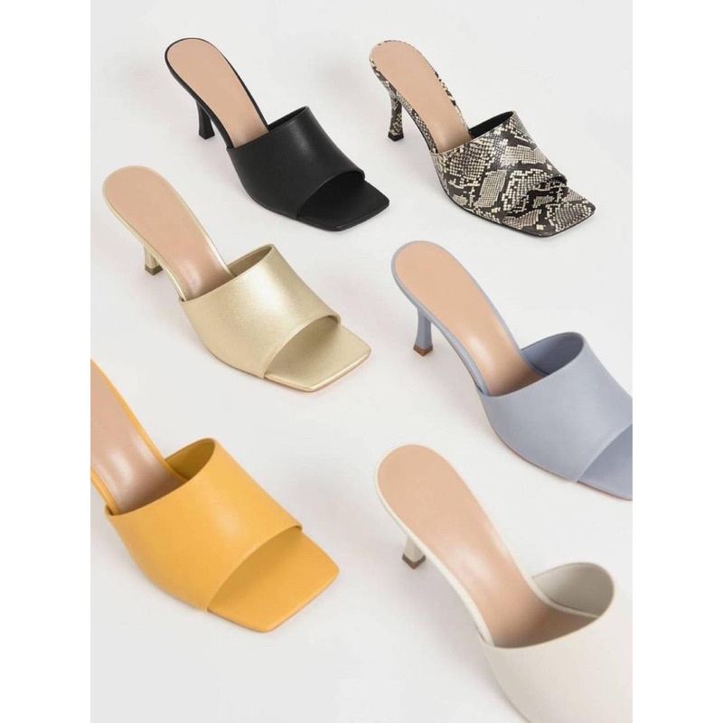Sepatu Hak Tinggi Wanita CK Open Toe Mules High Heels Premium Import Hitam Black Putih White Kuning 
