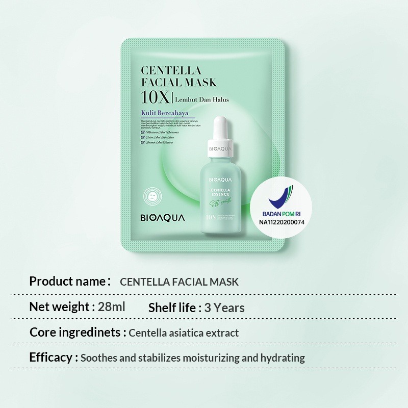Bioaqua SHEET MASK 10X The Effect masker wajah Facial MaskCentella / Vit c / Collagen / Squalane
