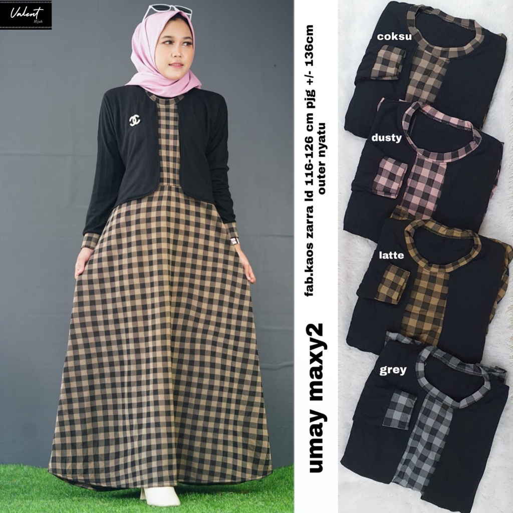 UMAY MAXY #2 BY VALENT | MAXI DRESS KAOS ZARA | GAMIS FASHION | DRESS MOTIF KOTAK-KOTAK