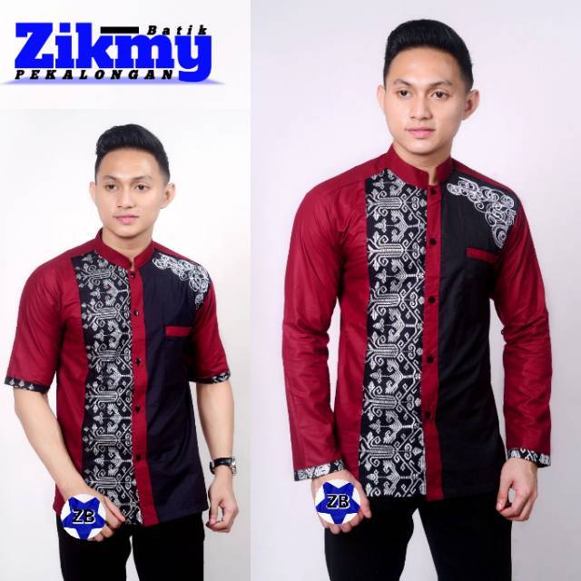 Hem Koko Batik Pria Katun Polos Kombinasi Bordir / Kemeja Pria Batik Kertabumi Sopal Prada