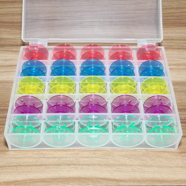 25 pcs Spul Bobbins Plastik Warna Mesin Jahit Portable