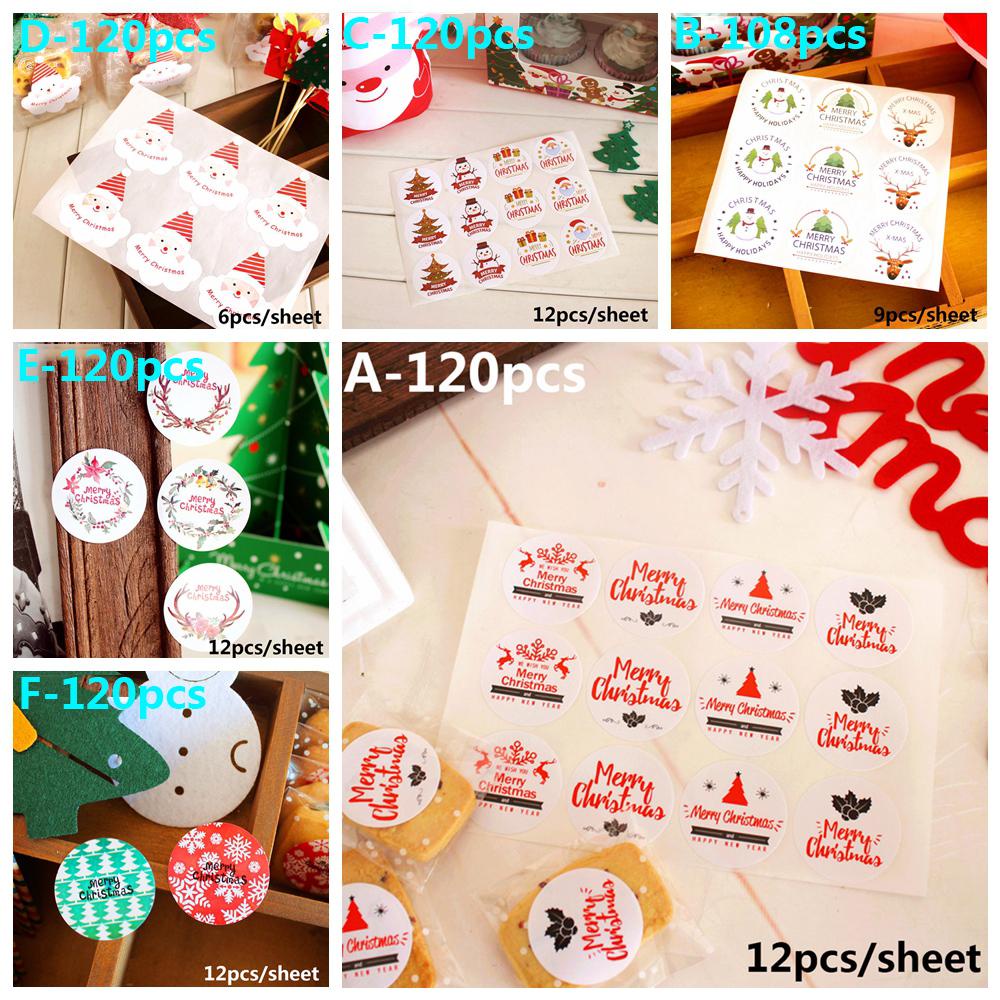 Top108/120pcs Kertas Hadiah Stiker Handmade Baking Hiasan Festival Dekorasi Sealing Craft Merry Christmas