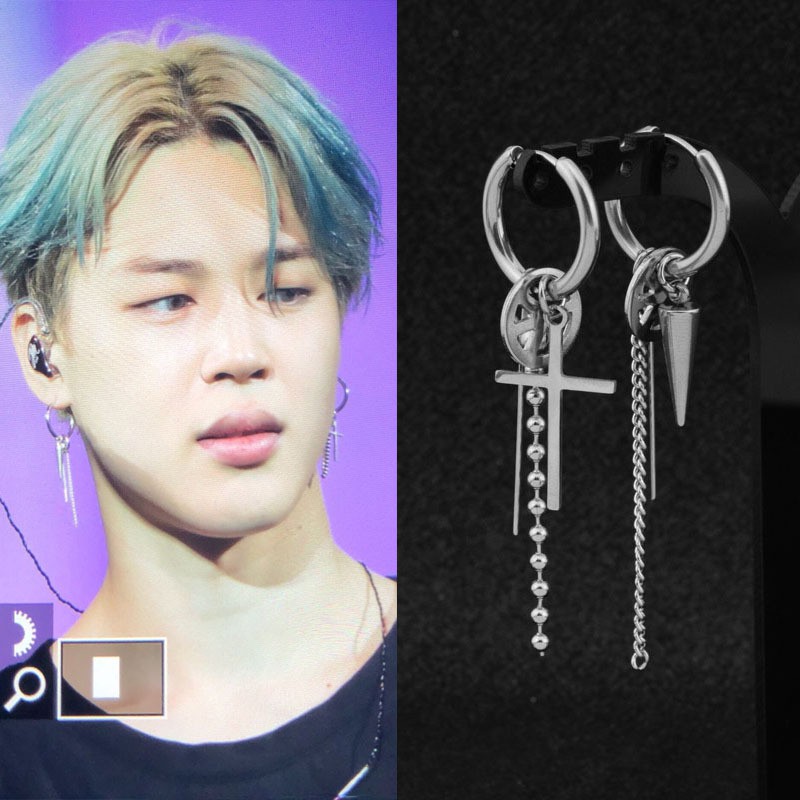 [Bayar Di Tempat]1Pc KPOP BTS Bangtan Boys Earring JIMIN Fashion Drop Chain Jewelry