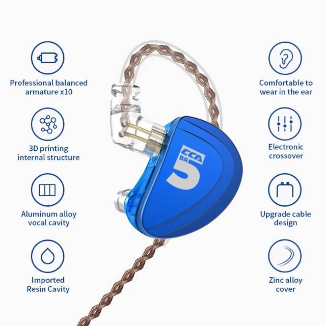CCA A10 with Mic 5BA+5BA 10 Driver HIFI In-Ear Earphone