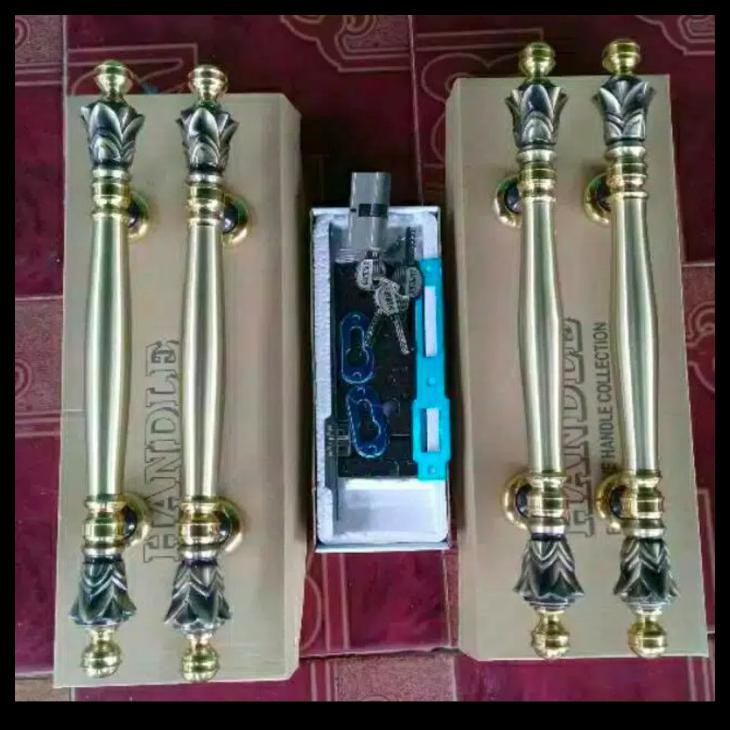 1SET HANDLE PINTU KUNINGAN MOTIF NANAS LENGKAP DENGAN BODY PELOR KUNCI