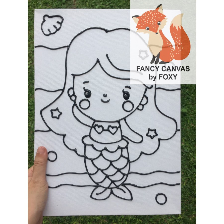 

READY KANVAS LUKIS ANAK OUTLINE TIMBUL GAMBAR - MERMAIN PUTRI DUYUNG SIMPLE PERALATAN MELUKIS ANAK