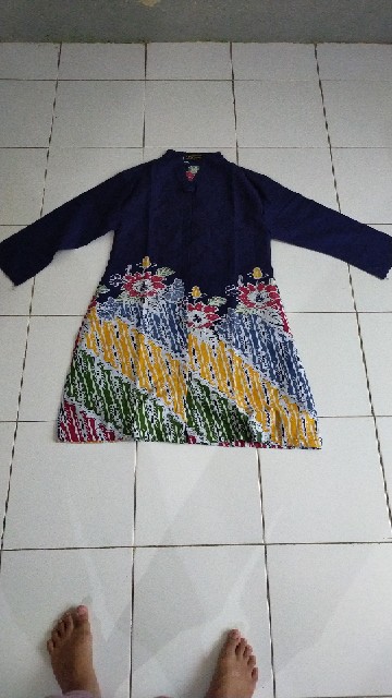Tunik Premium Batik Cap Wonogiren Hitam Navy Merah Lapis Tricot Seragam Kerja S M L Xl Xxl
