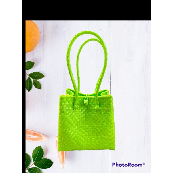 Tas Anyaman Plastik Original Jali Pastel Hijau Muda / Tas Wanita / Tas Kuliah Size M 28 x 14 x 26 cm