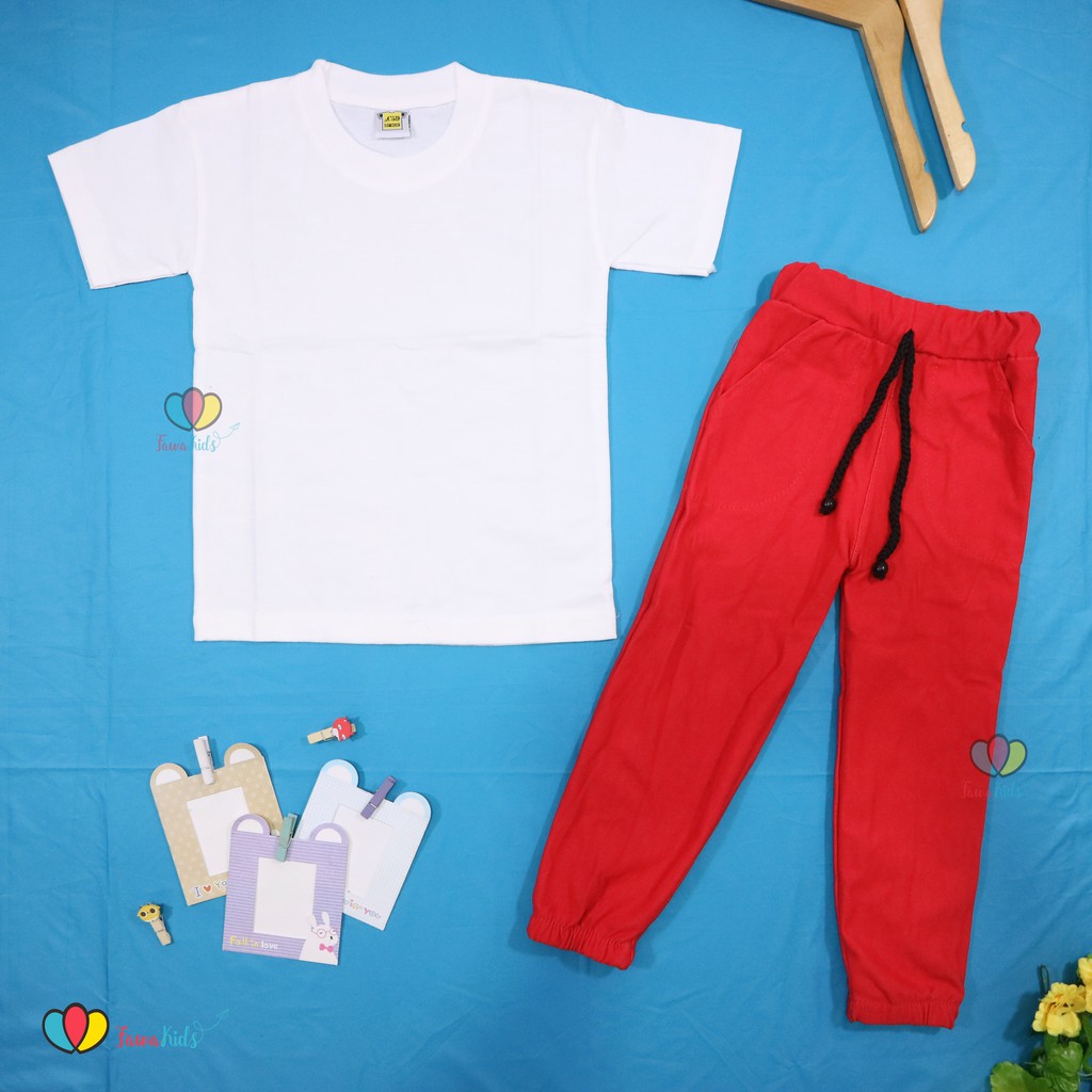 Setelan Merah Putih uk. 2-8 th - Jogger Anak &amp; Kaos Oblong Anak - Kaos anak - Jogger Pants Celana