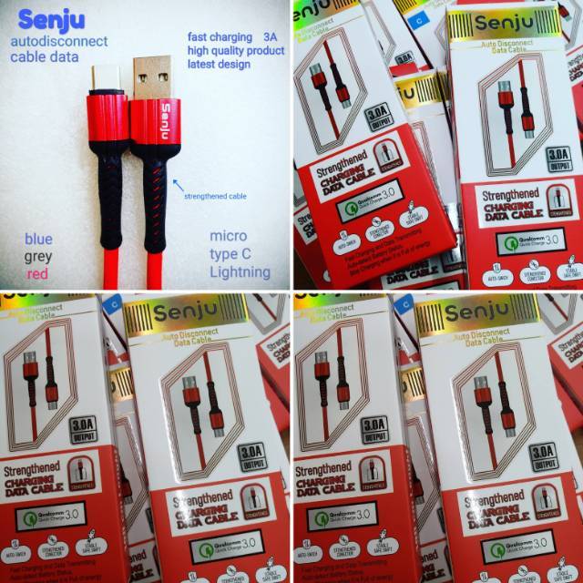 Senju Cable data for phone smart power off autodisconnect Lighting fast charging 3A high quality