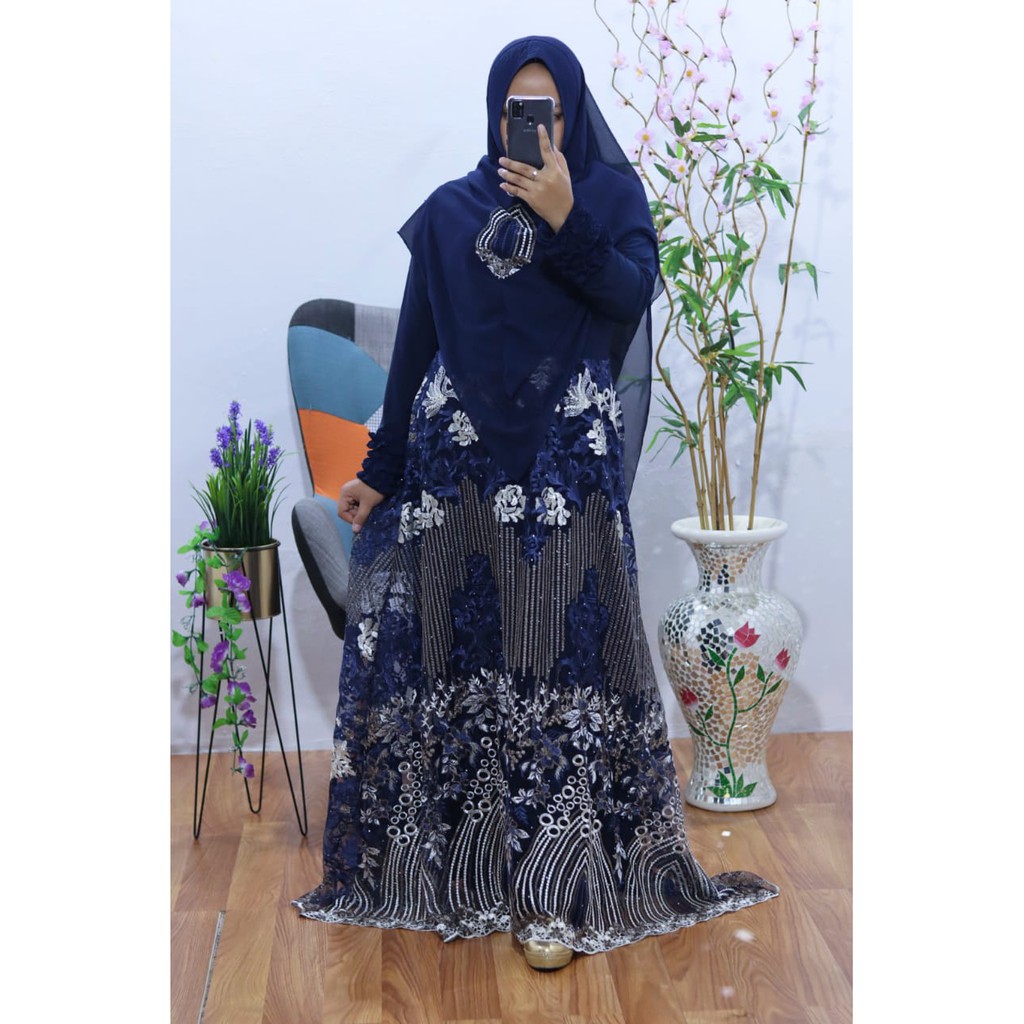 GAMIS BRUKAT DEWINA TILE BROKAT KELILING inner jersey adem baju wanita kondangan dress pesta hajatan