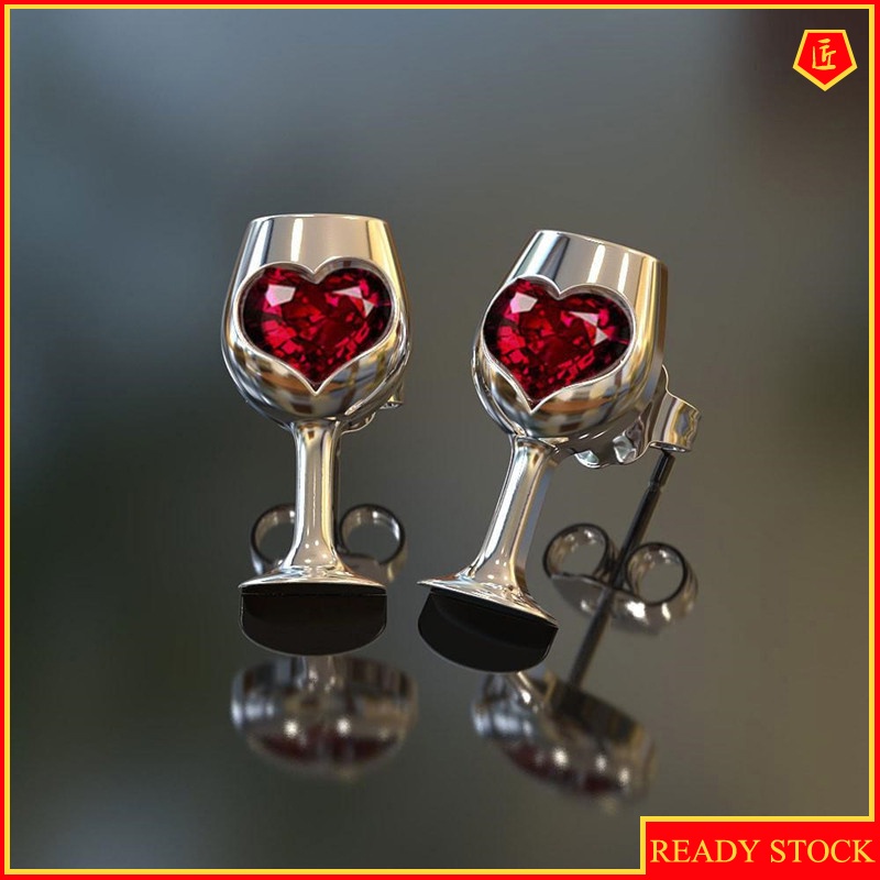 [Ready Stock]New Creative Red Wine Goblet Ear Studs