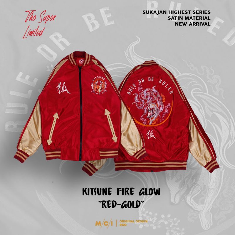 Sukajan Jacket Bomber Jaket Sukajan Kitsune Glow Red Gold Sukajan Murah Jaket Sukajan Satin Premium