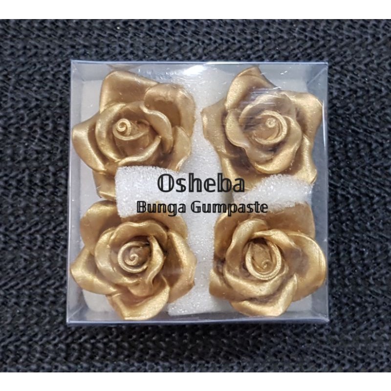 

[osheba] gumpaste mawar BK OR-4 warna emas metalic / gold isi 4 bunga