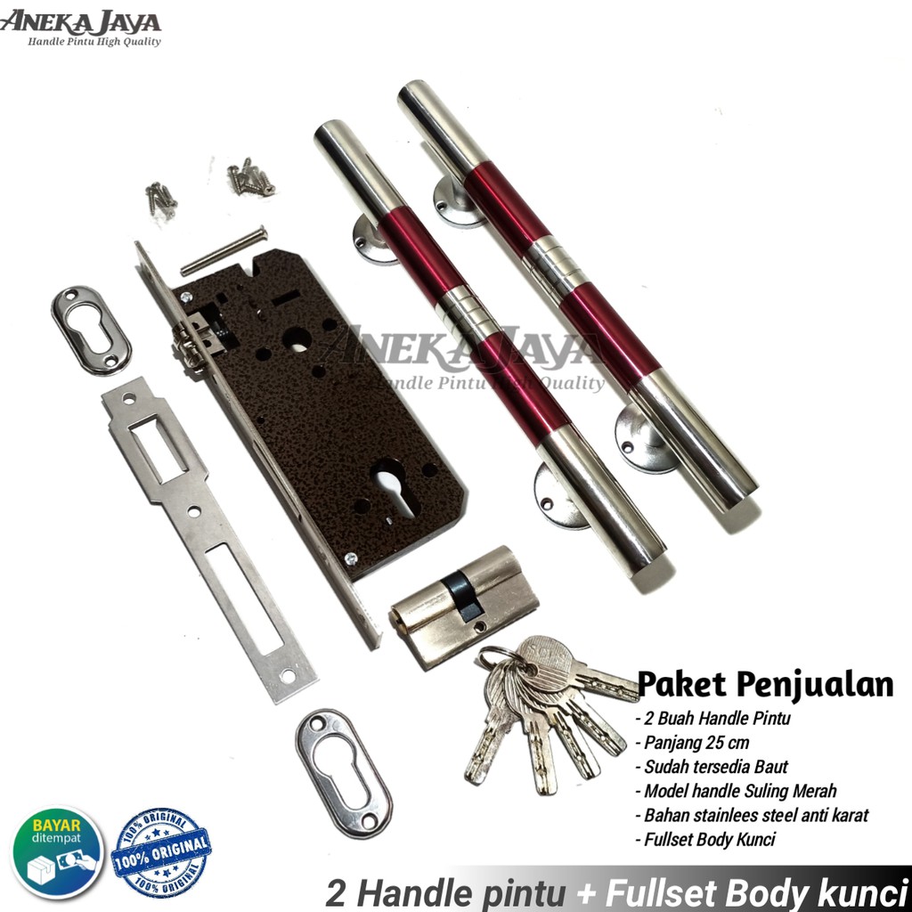 Satu set handle pintu rumah 25 cm murah minimalis tarikan pintu pull stainless gagang pintu Merah