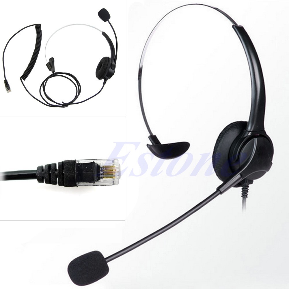 Cre Rj11 Headset Headphone Kabel Monaural 4-pin Untuk Operator Call Center Bk