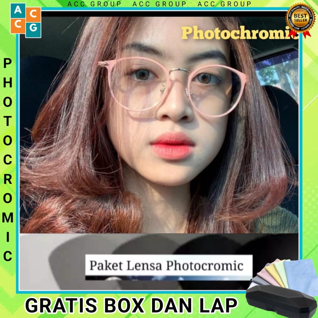 KACAMATA PHOTOCROMIC 1326 FREE BOX DAN LAP WANITA PRIA TERBARU FRAME TITANIUM OPTIK FASHION