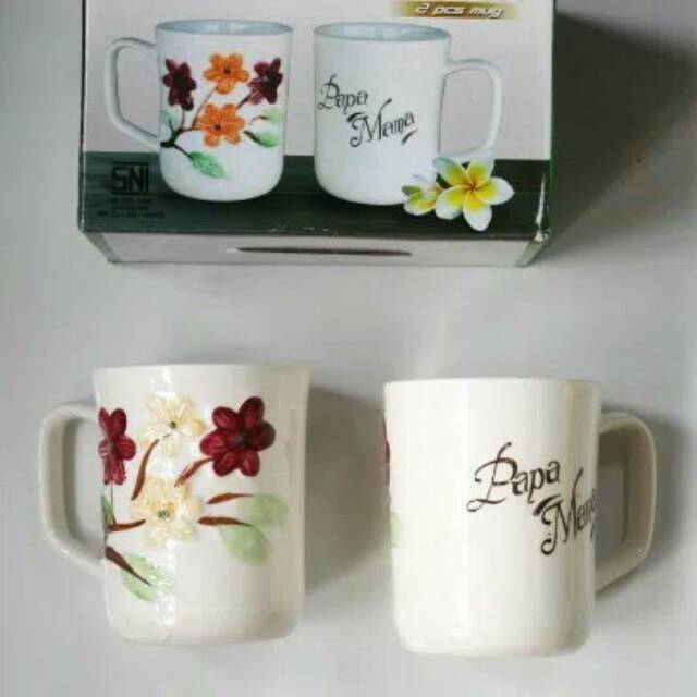 Mug papa mama / Gelas papa mama flower KL108 set 2 pcs