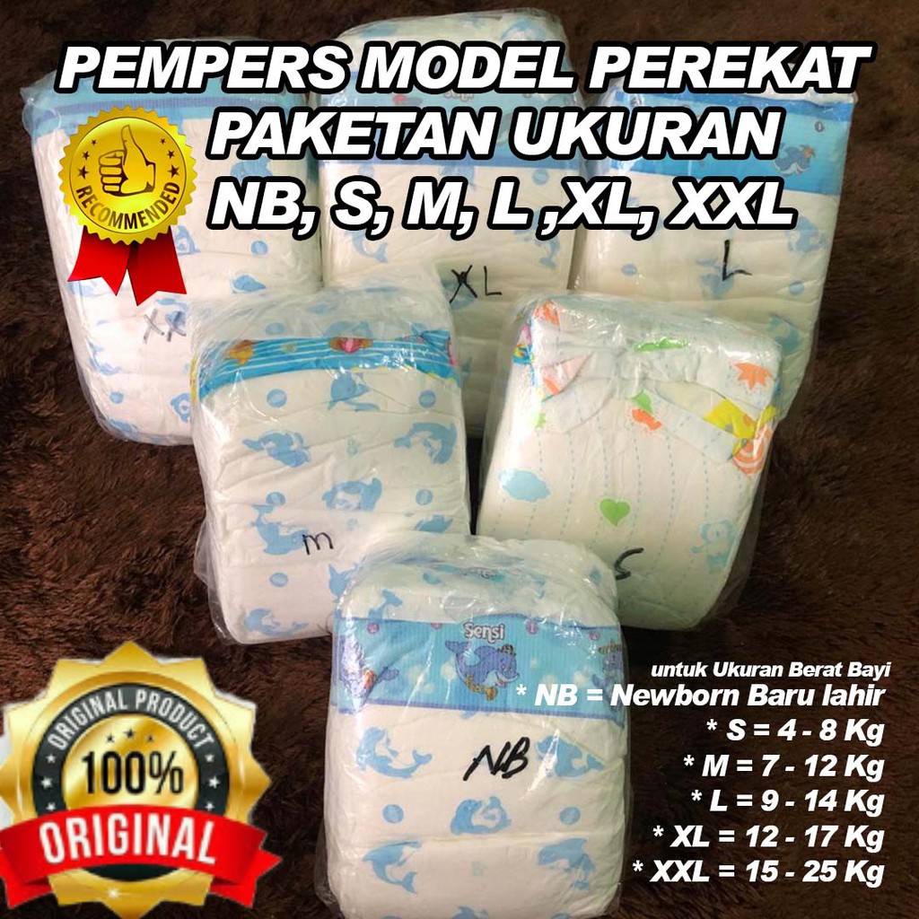 Popok Bayi (MEREK SENSI) - Ukuran S, M, L, XL, XXL -PEREKAT- (MOHON BACA DESKRIPSI TERLEBIH DAHULU)