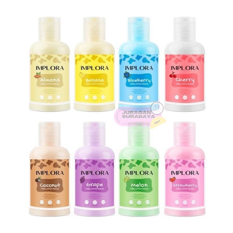 Implora Milky Lotion Serum 60ml BPOM | Body Lotion Mini | Coconut | StrawBerry | Melon | Bluberry | 