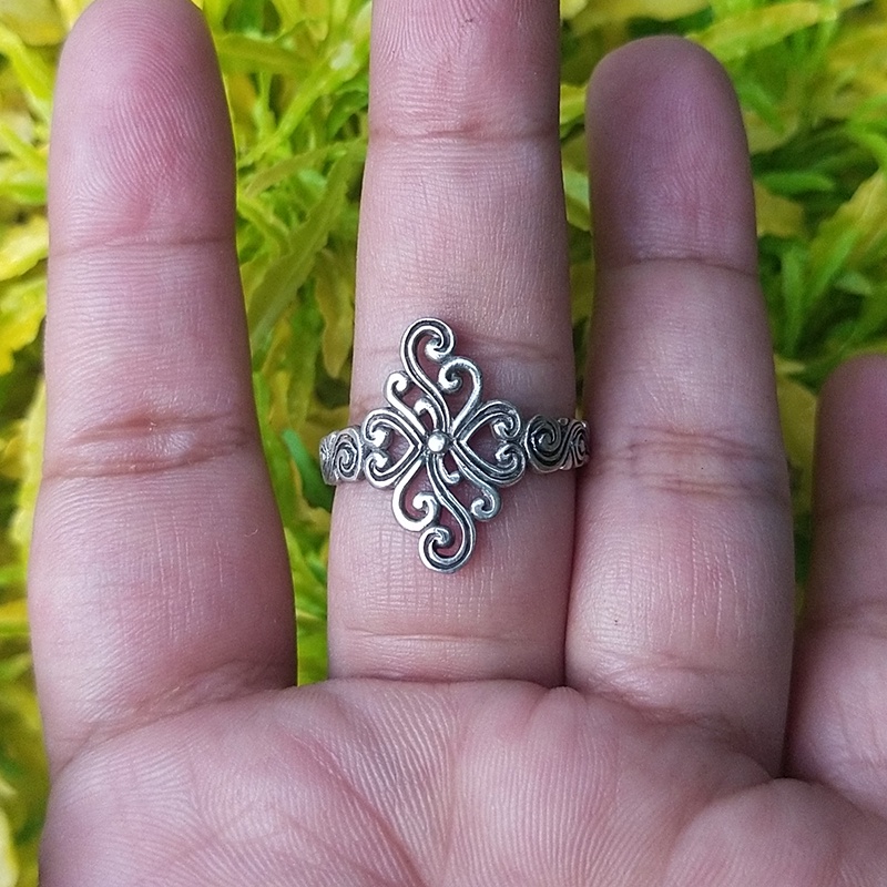 Cincin Ring Perak Silver Bali Ukir Daun Jantung Hati Love Panjang Asli 925 Perempuan Wanita Pria