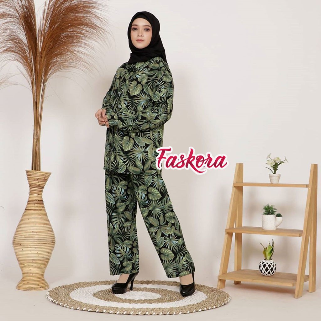 One Set Wanita Busui Panjang Daun Kelapa - Setelan Jumbo Rayon Wanita Kekinian - Pajamas Tiedye Set