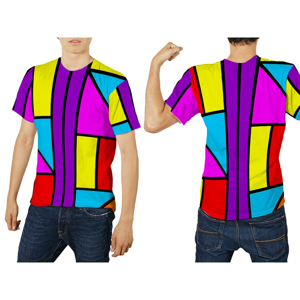 Kaos Baju Tshirt Pria Wanita Retro Color Block