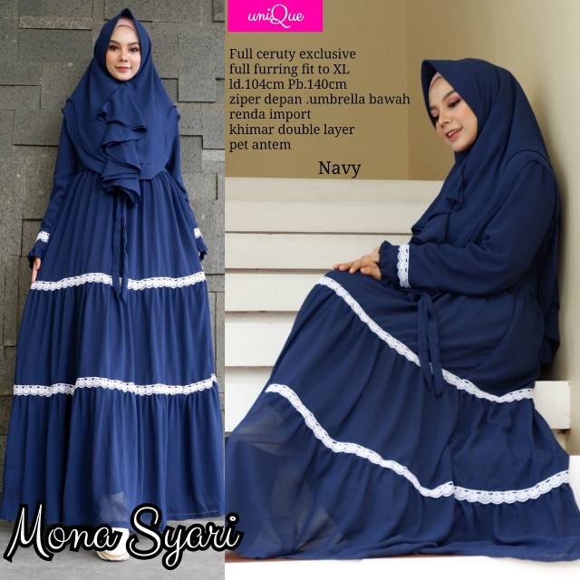 Mona syari/gamis syar'i/gamis renda/gamis maxi/dress syari/muslimah dress