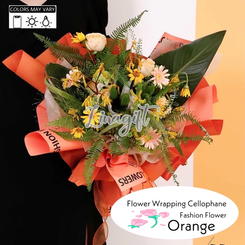 ( 5 Lembar ) FASHION FLOWER - FLOWER WRAPPING PAPER KOREAN PLASTIC CELLOPHANE KERTAS BUNGA / BUNGKUS BUKET - FLORIST ROMATIC CLASSIC ROMANTIS