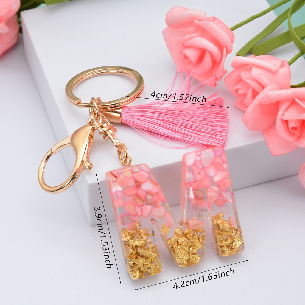 TOP Creative Alphabet Key Chain Couple Gift Bag Pendant Letter Keychain Cute Resin Material with Tassel Jewelry Ornament Glitter Keyring