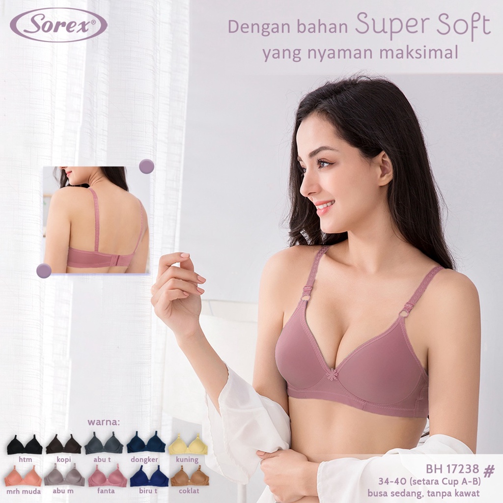 Bh Bra Sorex 17238 (Cup Sedang) Super Soft | Bra Busa Tipis Tanpa Kawat | Basic |jx