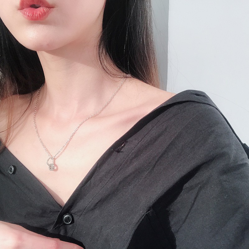 Kalung Necklace Jepang Dan Korea Selatan Naik Tren Emas Cincin Ganda Cinta Kalung Bertatahkan Tangan