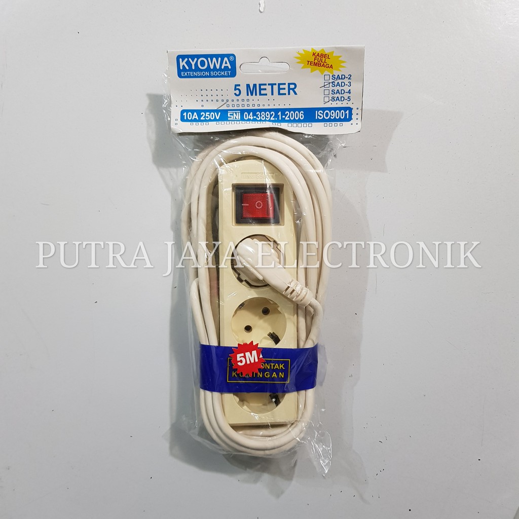 STOP KONTAK KYOWA 3 LUBANG + KABEL 5 METER COLOKAN LISTRIK SAKLAR