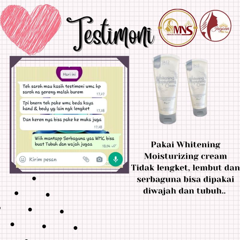 WHITENING MOISTURIZING CREAM SR12 WMC SR12 PEMUTIH HERBAL AMPUH UNTUK MUKA DAN BADAN