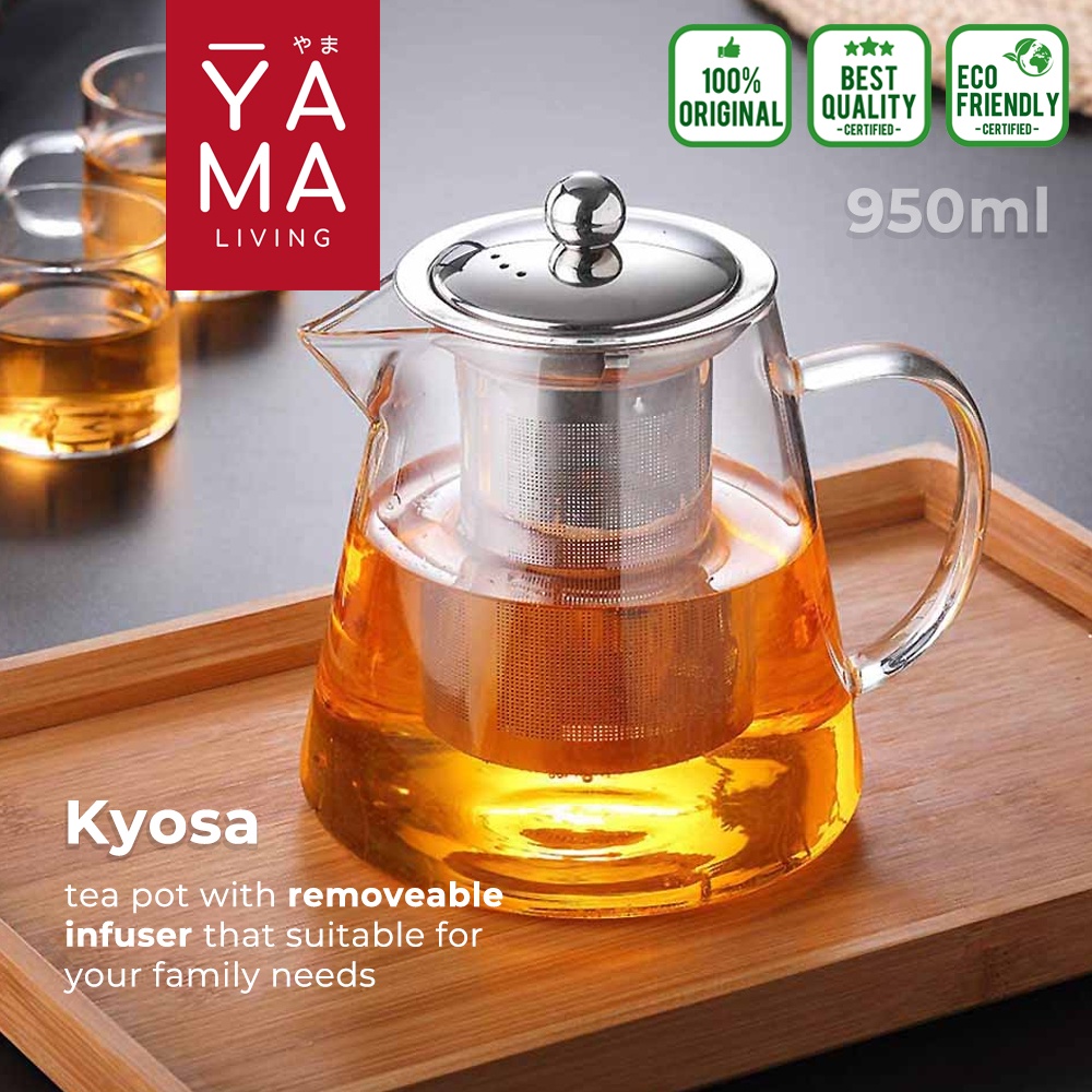 YAMA KYOSA Tea Pot Infuser Teko Teh Kaca Stainless Teapot Teko Teh Dengan Saringan Tea Maker