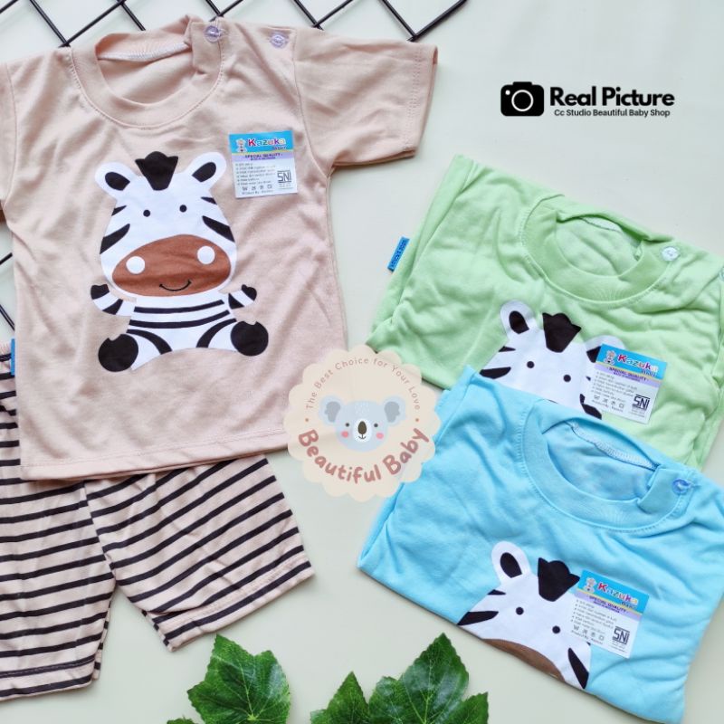 Setelan Pendek Bayi 3-12 Bulan Motif Zebra / Baju Bayi Pendek / Setelan Harian Bayi / Kaos Oblong Bayi &amp; Anak Kancing Pundak / Beautiful Baby Shop