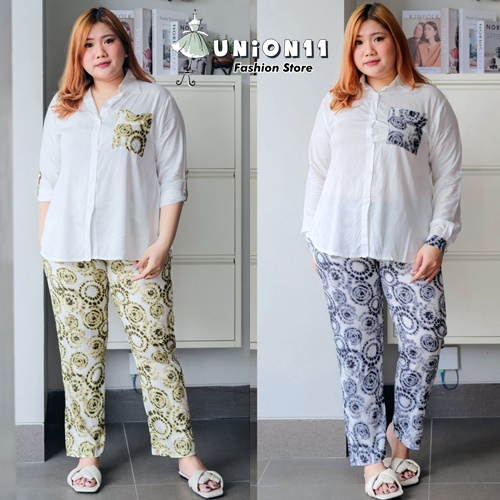 UNION11 - STELAN WANITA JUMBO / SETELAN BIGSIZE WANITA /  SETELAN WANITA KEKINIAN BAHAN KATUN RAYON / SET CELANA KEMEJA WANITA JUMBO