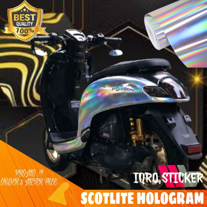 Sticker skotlet pelangi hologram putih / Sticker skotlet motor / skotlet mobil / Sticker hologram