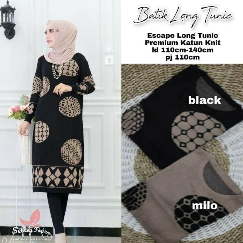 Tunik Rajut panjang warna hitam mewah. Atasan knit import remaja Batik original By SELKEY