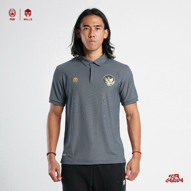 JERSEY TIMNAS GARUDA INDONESIA 2020 MILLS 17001GR POLO SHIRT TIMNAS INDONESIA ORIGINAL GREY