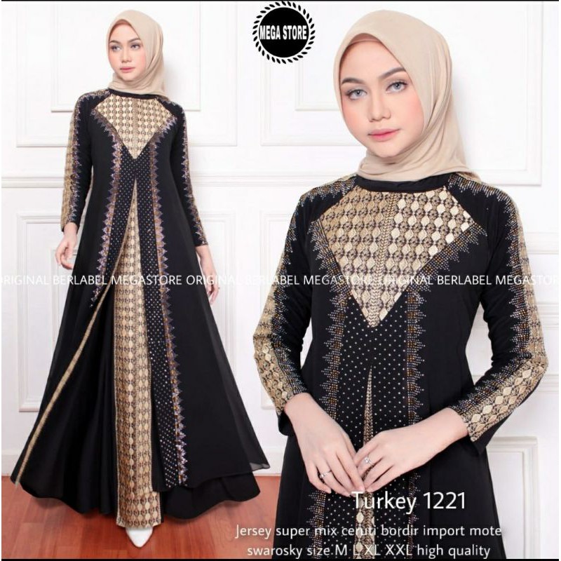 Abaya turkey 1221 ORIGINAL abaya mewah elegan adem jatuh murah