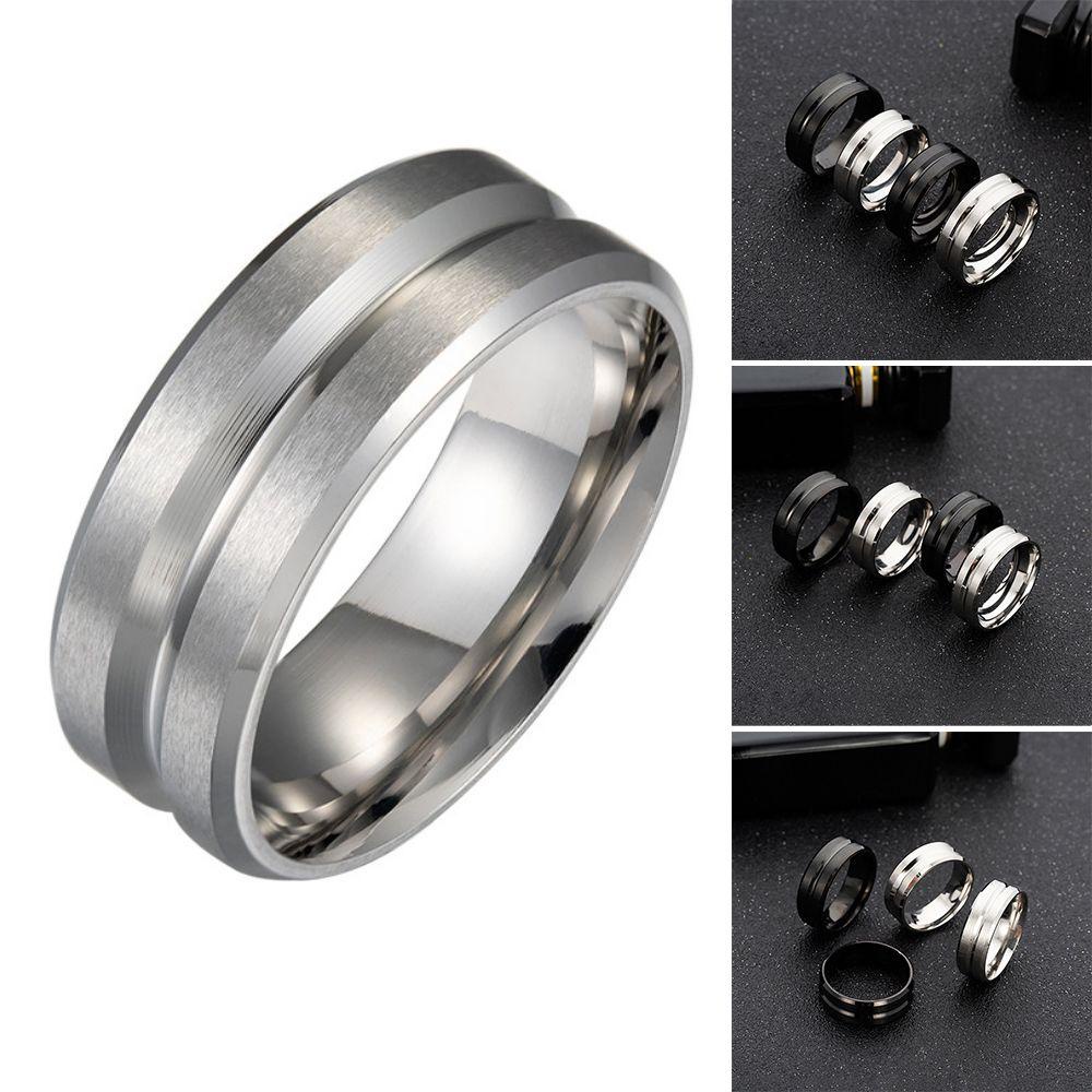 Cincin Nanas 8MM Hitam Perak Jari Perhiasan Fashion Matte Titanium Steel