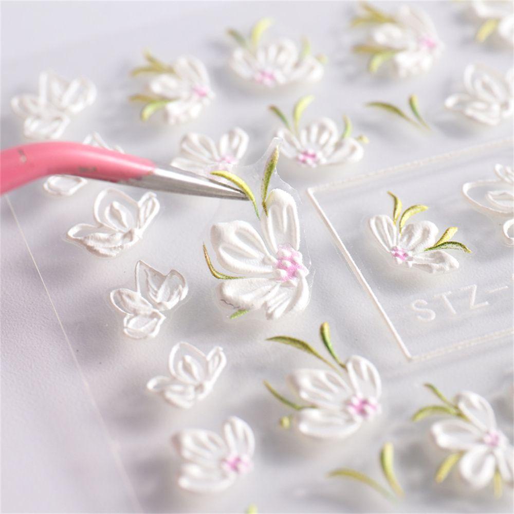 Stiker Kuku Nanas Manicure Decor Sliders White Camellia Relief Nail Art Sticker