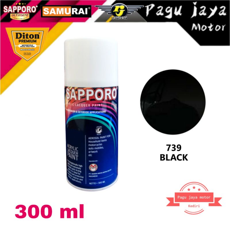 sapporo cat semprot black hitam gloss 300ml spray paint