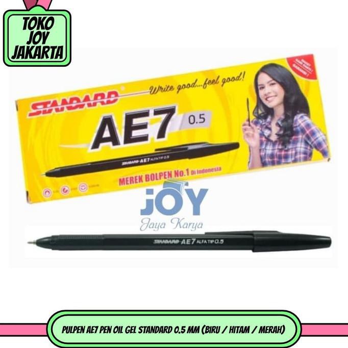 

Pulpen AE7 Pen Oil Gel STANDARD 0.5 mm (Biru / Hitam / Merah) - Hitam AP028
