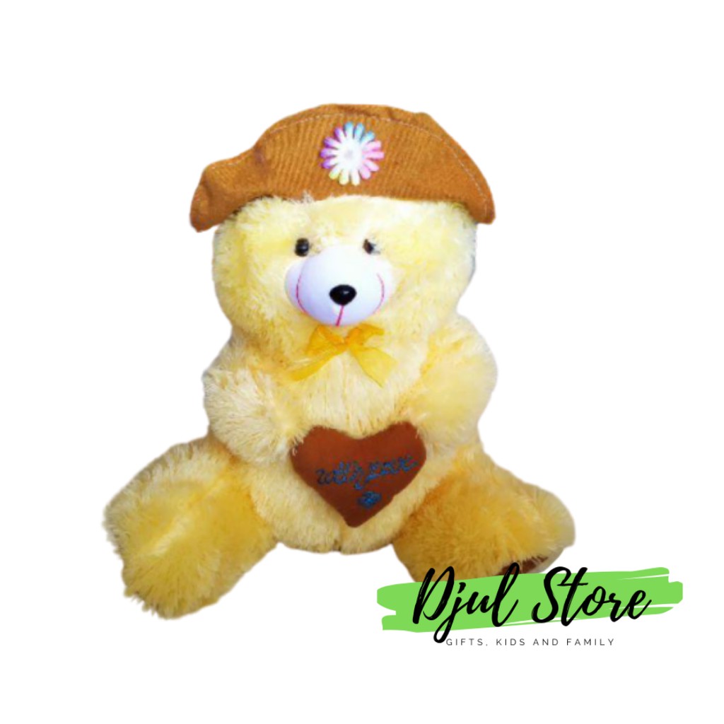 BONEKA BERUANG TEDDY BEAR TOPI &amp; LOVE LUCU