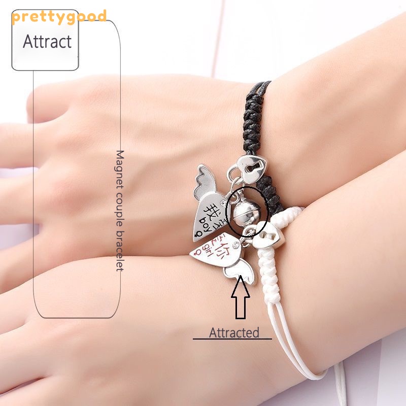 2 Pcs Fashion Magnet Gelang Palang Berbentuk Hati Kunci Gelang Wanita Pria Pasangan Perhiasan Aksesoris - PD