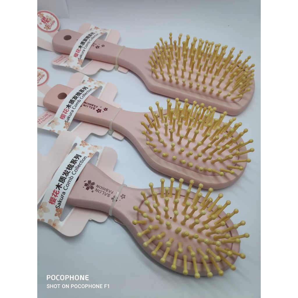 Sisir Kayu Pastel Korea Pink Sakura Bahan Premium Awet Tahan Lama 3 Ukuran