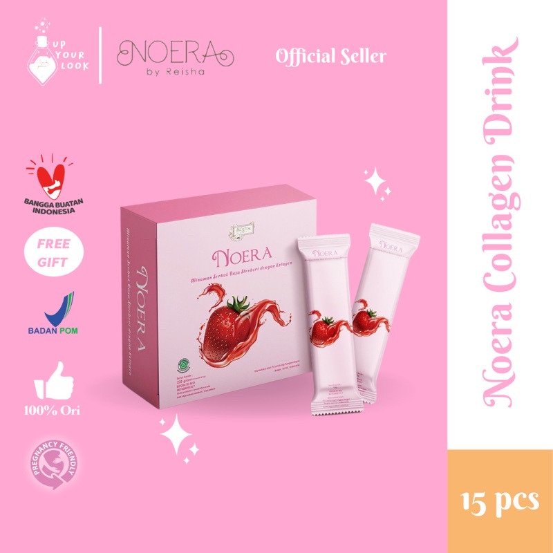 ✨Up Your Look✨ Noera Collagen Drink strawberry peach 1 box suplemen pemutih badan isi 15 7 sachet